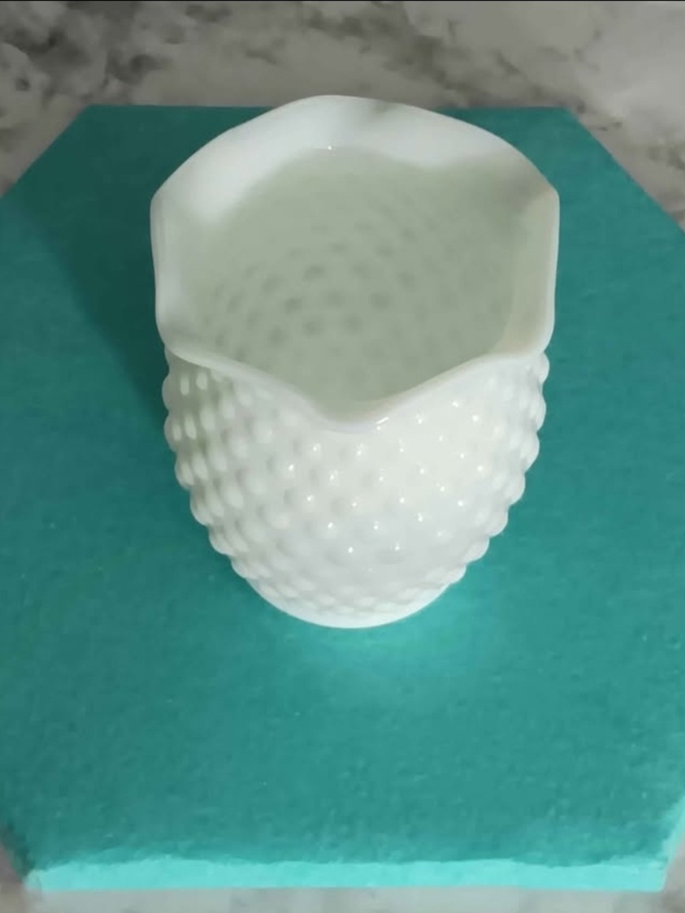 Vintage White Hobnail Milk Glass Ruffled Vase - Picture 6 of 9